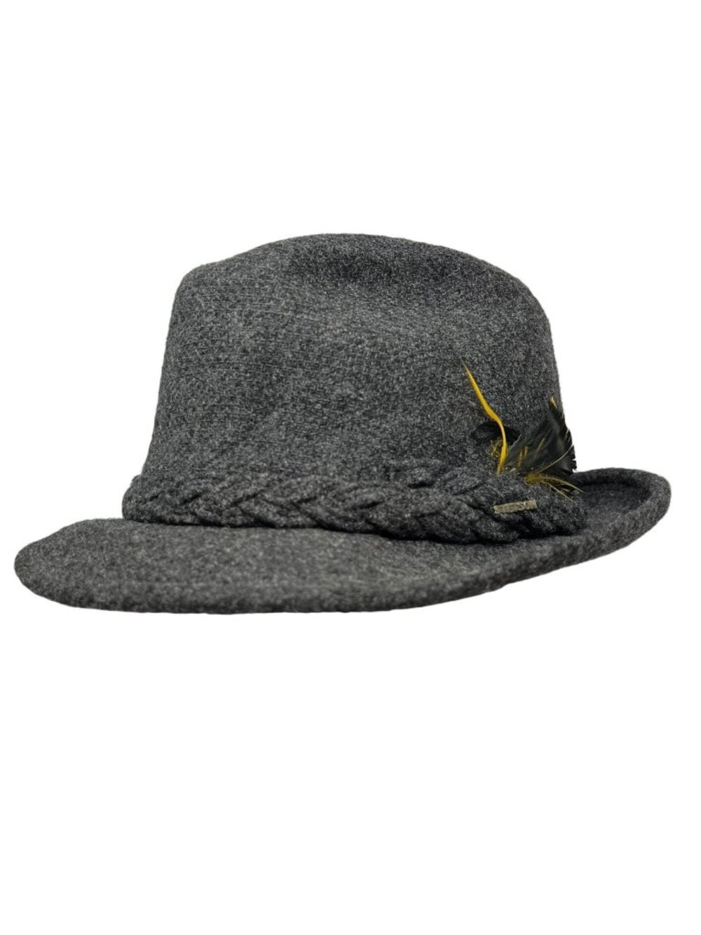 Stetson Men's 7 3/8 Gray Tweed 100% Wool Fedora Hat Cap Vintage Retro Feather